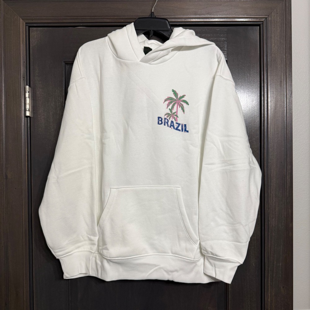 Wild Fable Women Brazil Copacabana Beach Graphic Hoodie White Small NWT